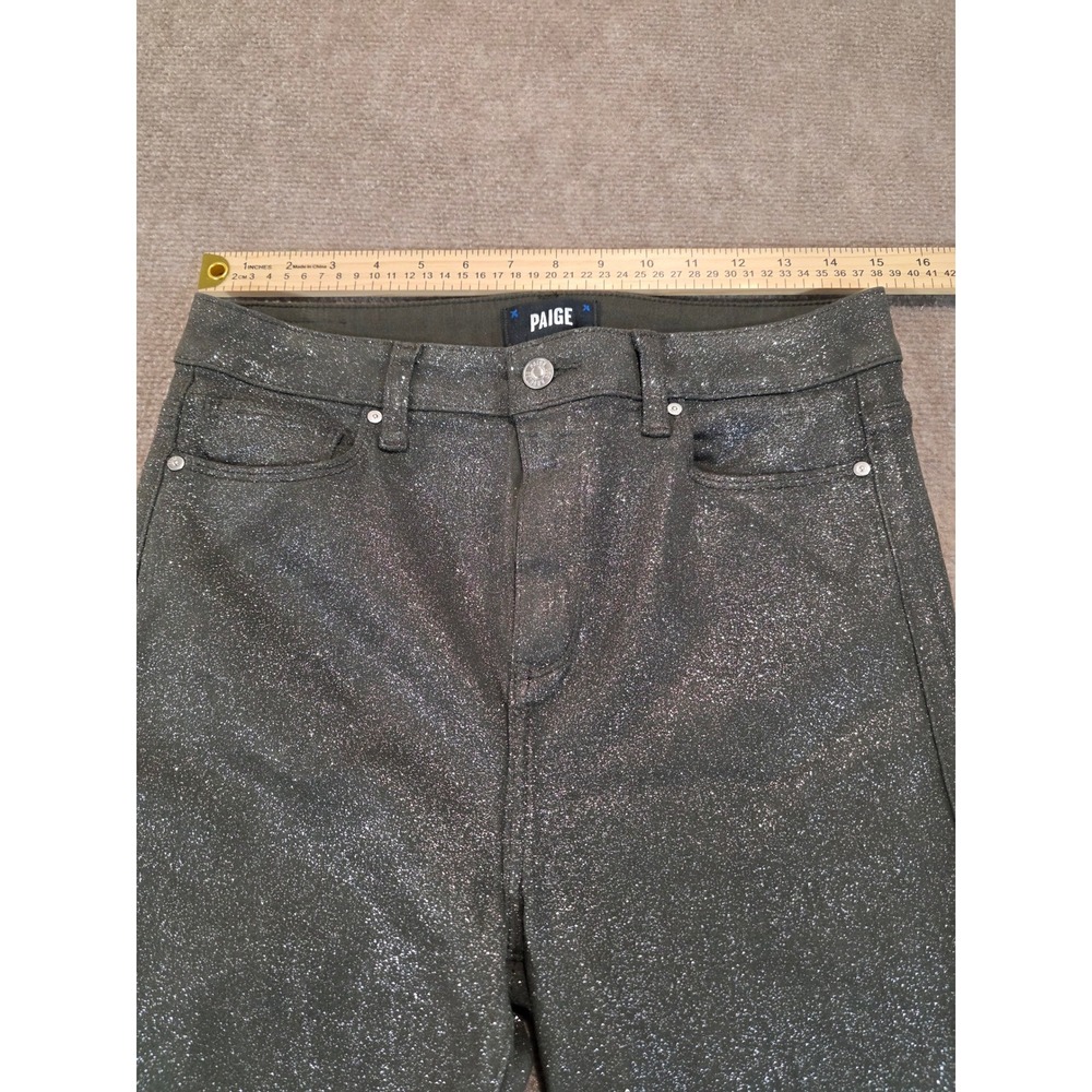 Paige Claudine High Rise Ankle Flare Jeans Metallic Olive Green Size 28 - Picture 4 of 8